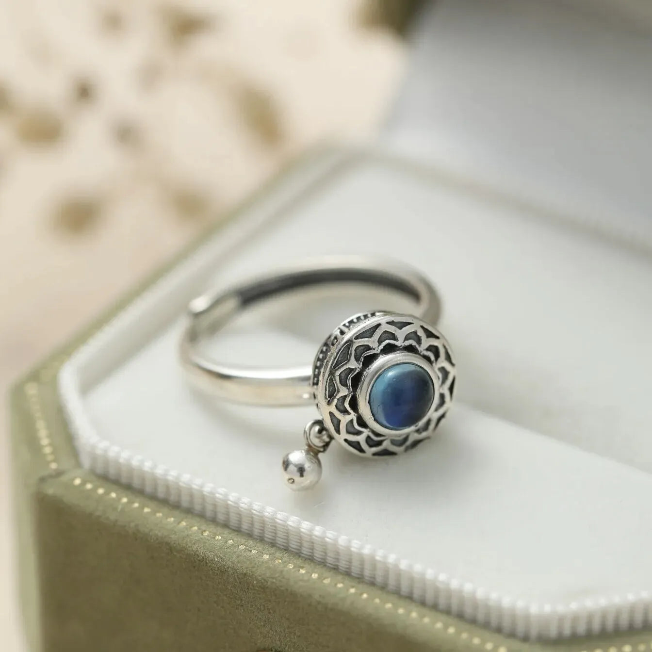 Aquamarine Lotus Ring "Calm Sweetness" Silver