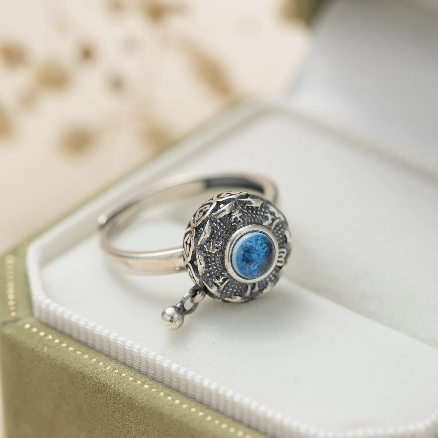 Aquamarine Lotus Ring "Calm Sweetness" Silver