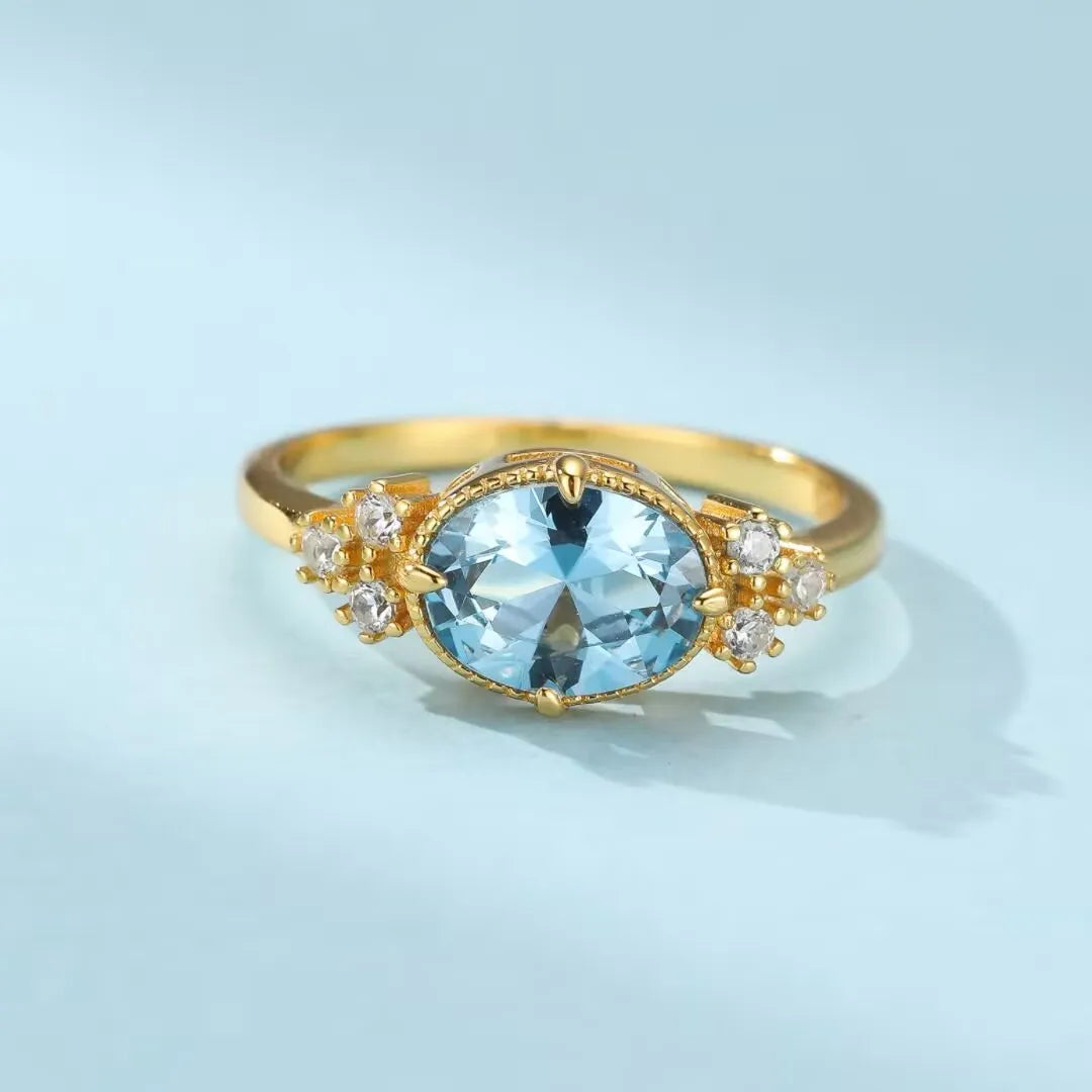 Aigue Marine Ring "Rayons Marins" Goldplattiertes Silber