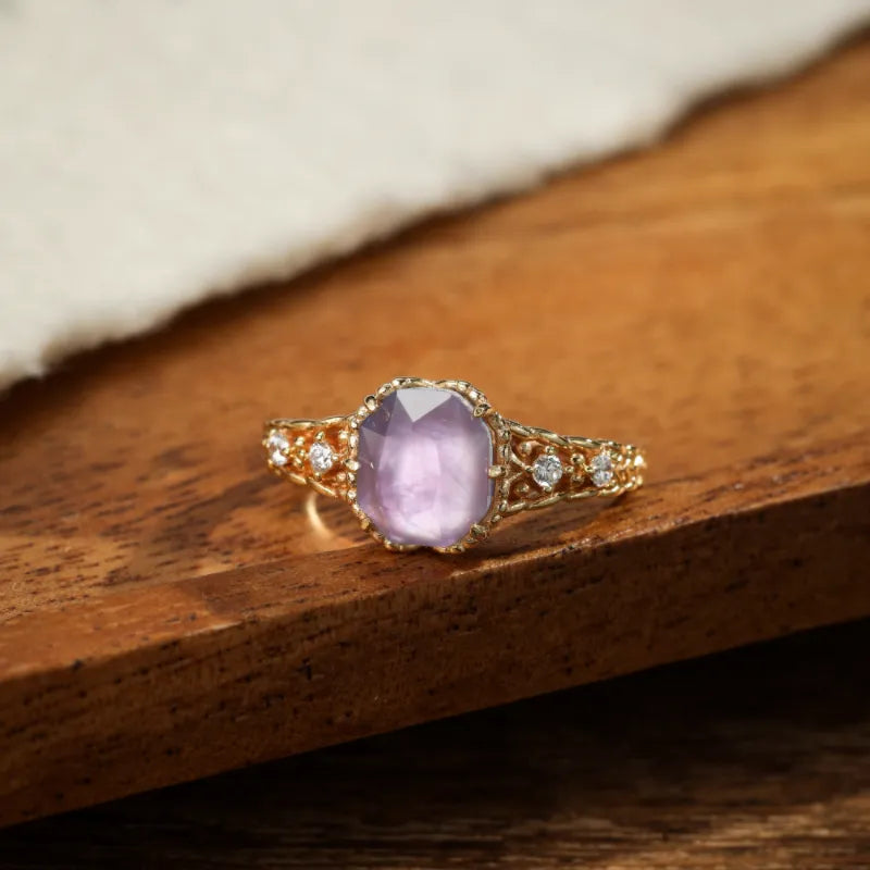 Amethyst Ring "Lilac Mist" Gold Plated Silver