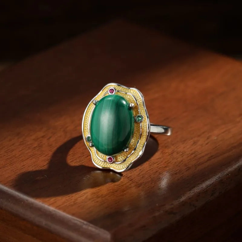 Bague Améthyste Malachite "Trésor Majestique" Argent