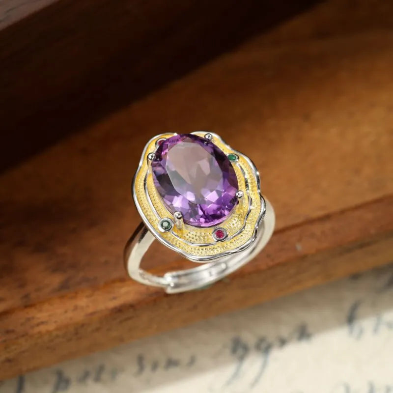 
Amethyst Malachit Ring "Majestätischer Schatz" Silber