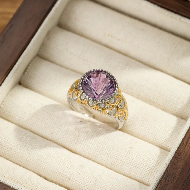 Amethyst Ring "Royal Odyssey" Gold Plated Silver