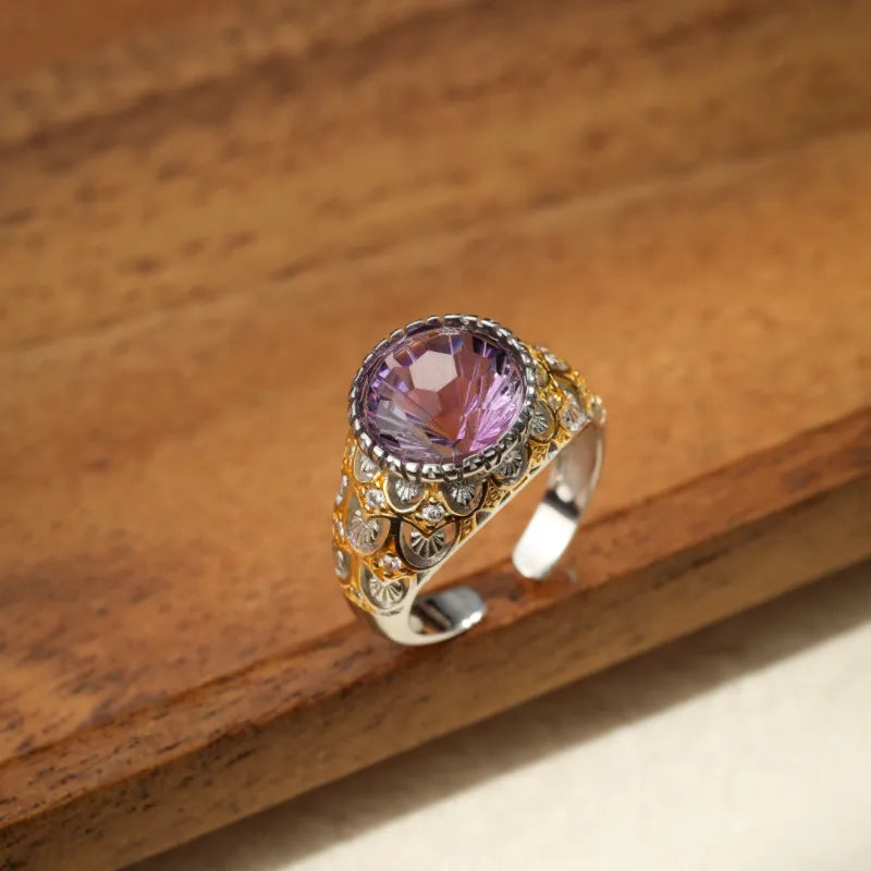 Amethyst Ring "Royal Odyssey" Gold Plated Silver