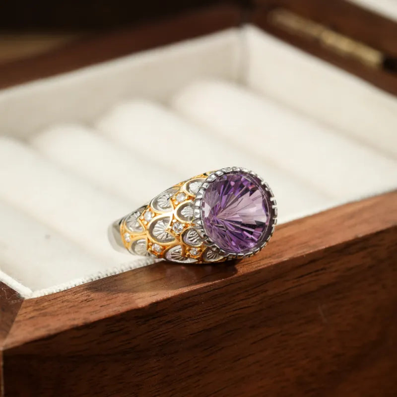 Amethyst Ring "Royal Odyssey" Gold Plated Silver