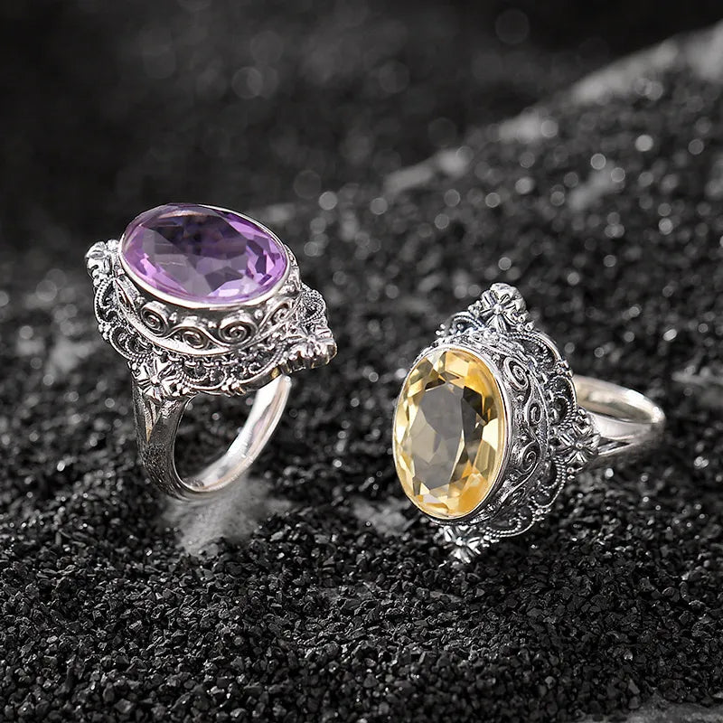 Amethyst or Citrine Ring "Splendor of Yesteryear" Silver