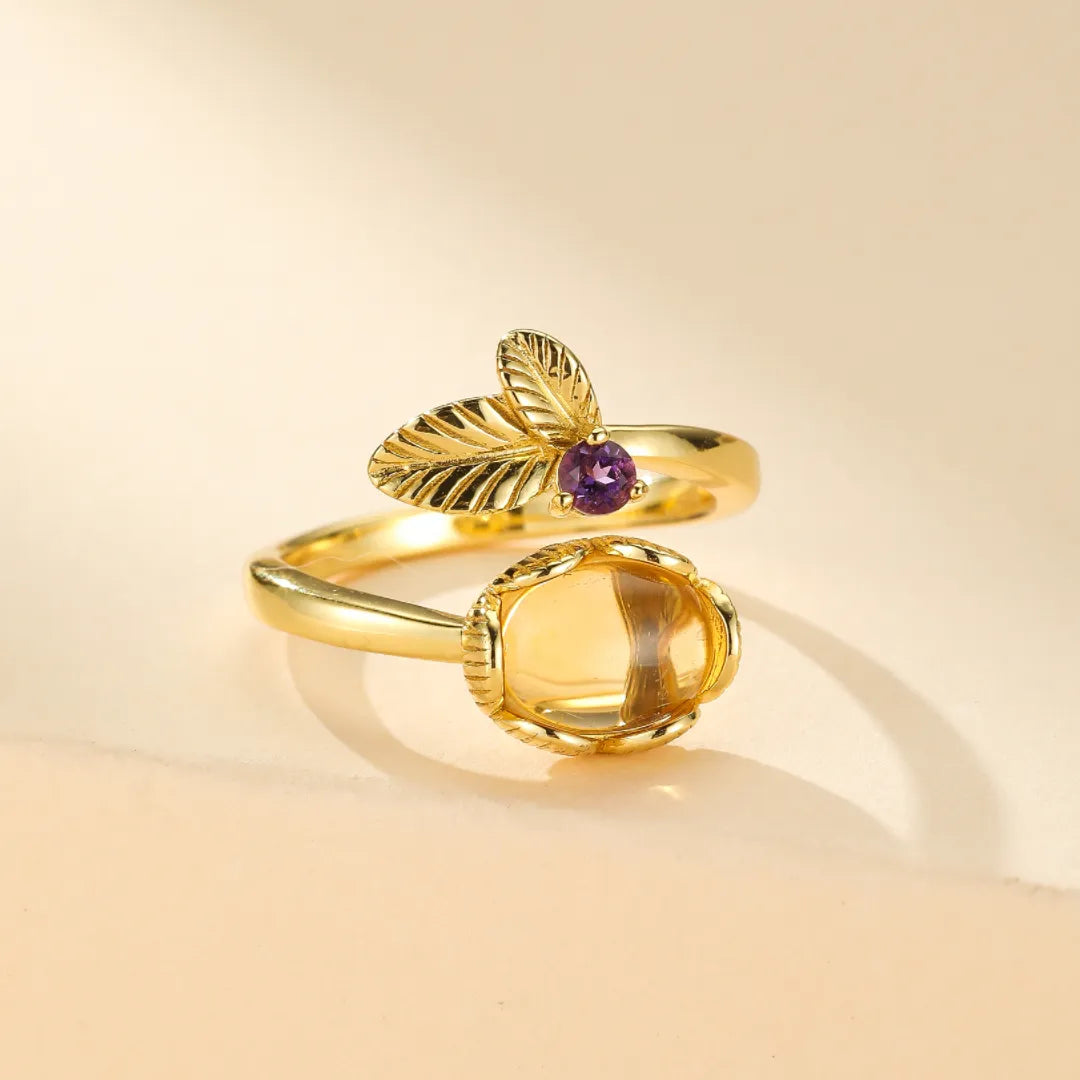 Citrine and Amethyst Ring "Fleurette" Gold-Plated Silver