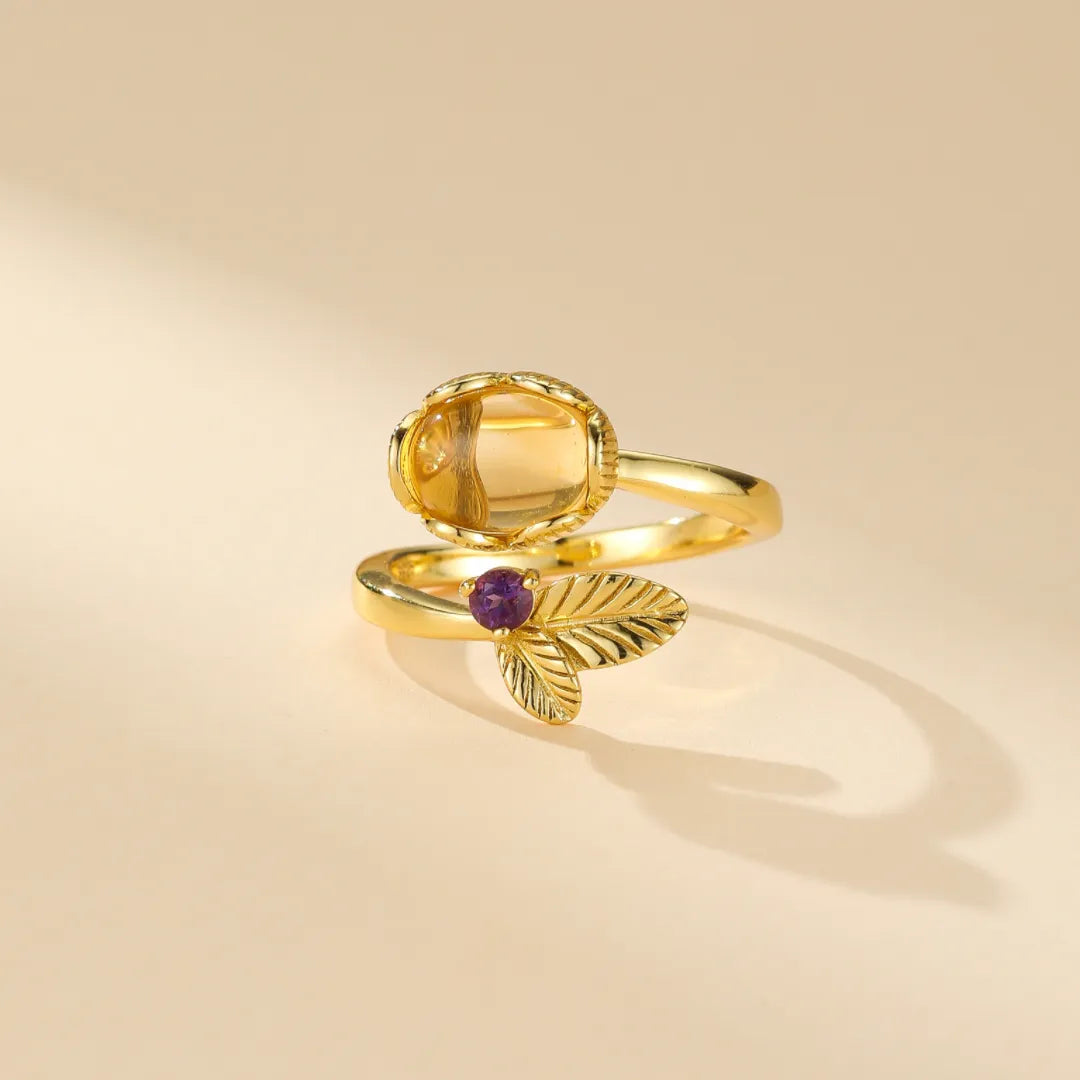 Citrine and Amethyst Ring "Fleurette" Gold-Plated Silver