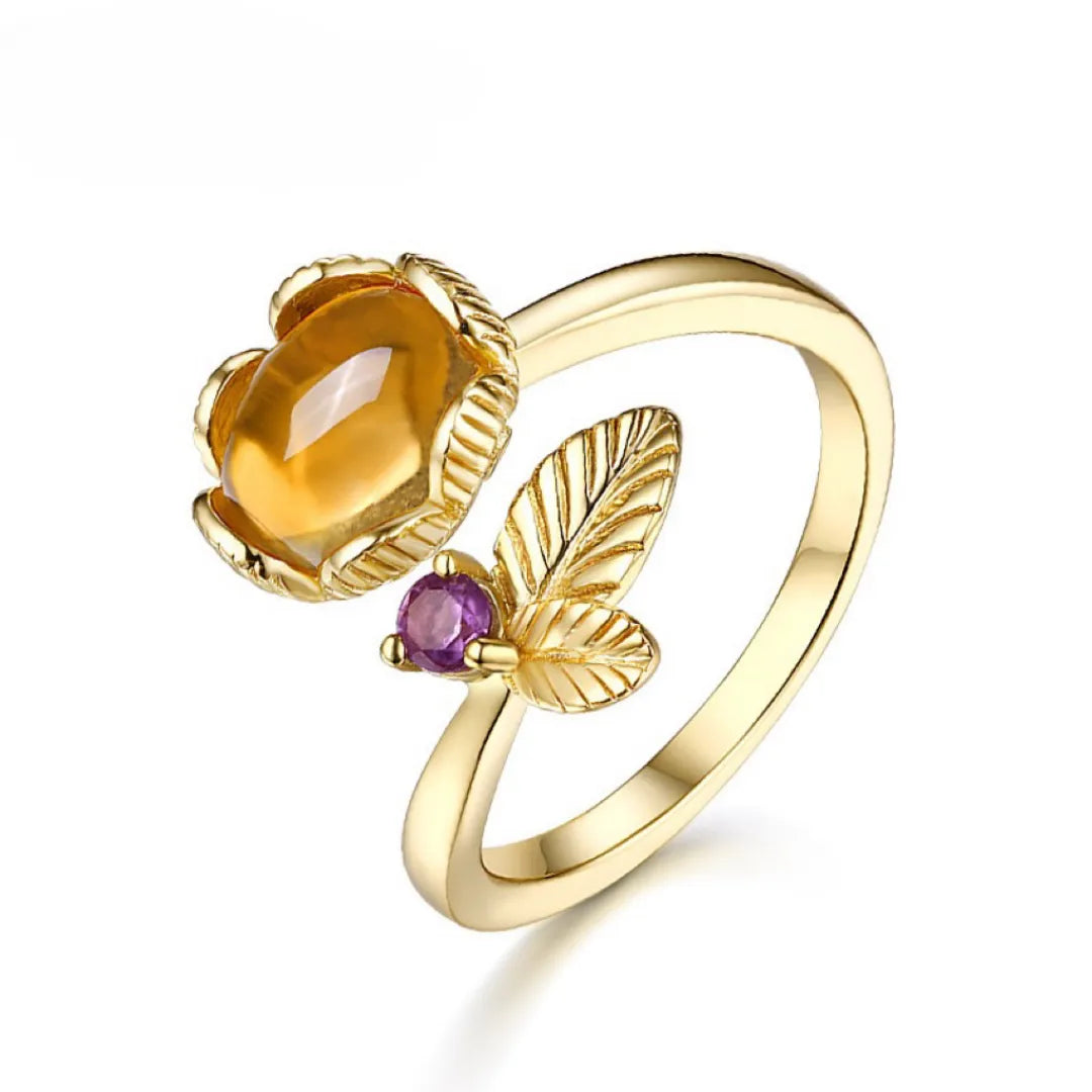 Citrine and Amethyst Ring "Fleurette" Gold-Plated Silver