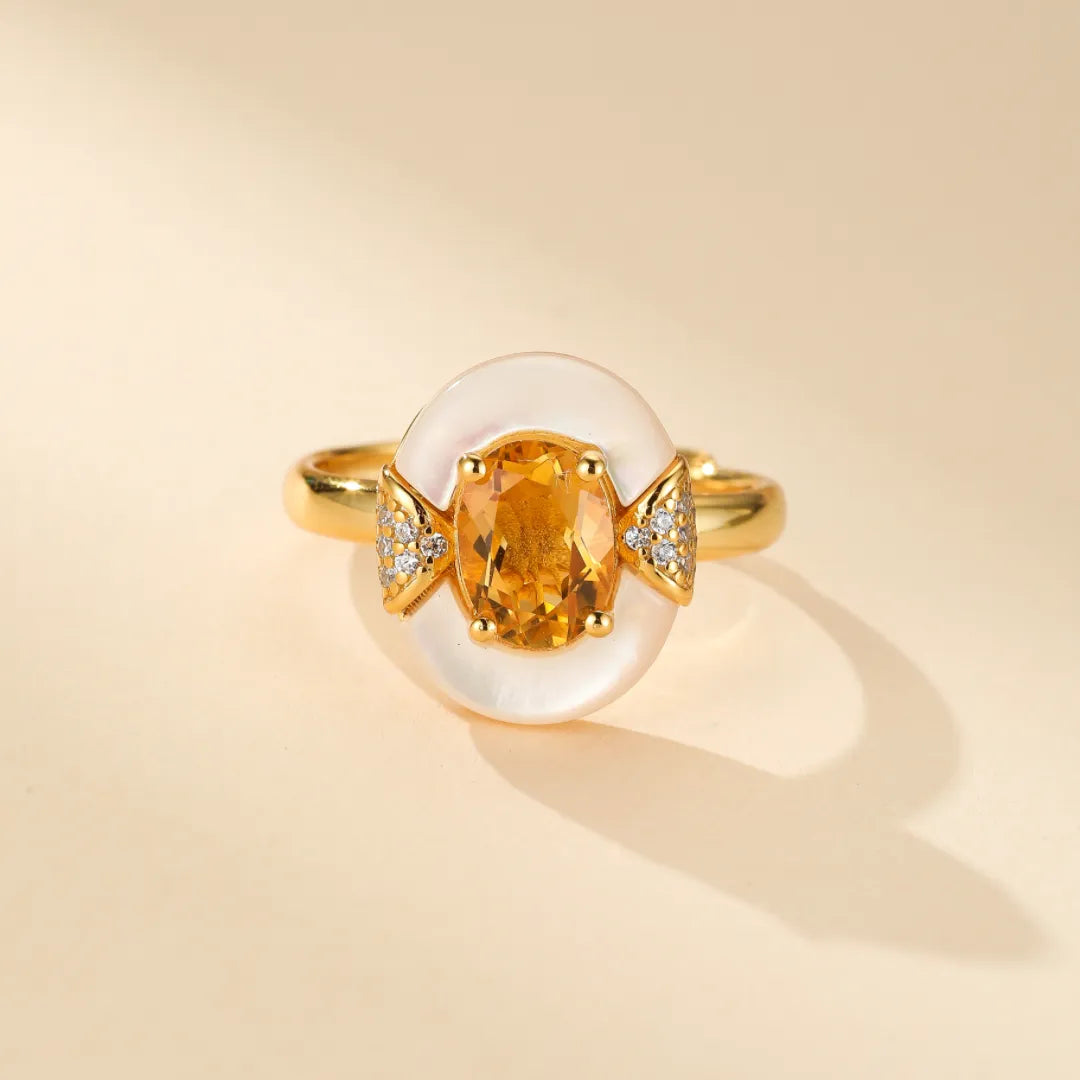 Citrine and Mother-of-Pearl Ring "Eternal Elegance" Gold-Plated Silver