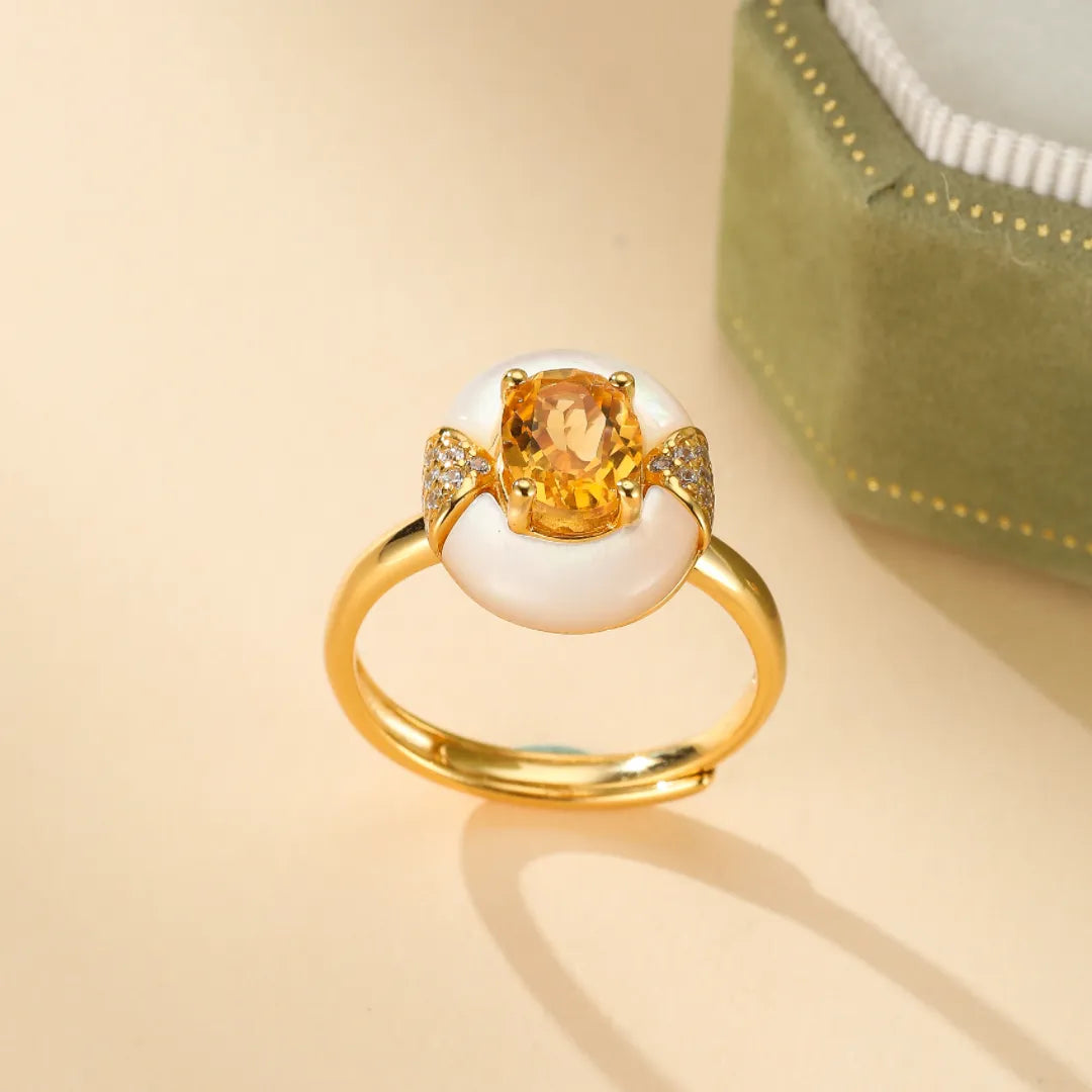 Citrine and Mother-of-Pearl Ring "Eternal Elegance" Gold-Plated Silver