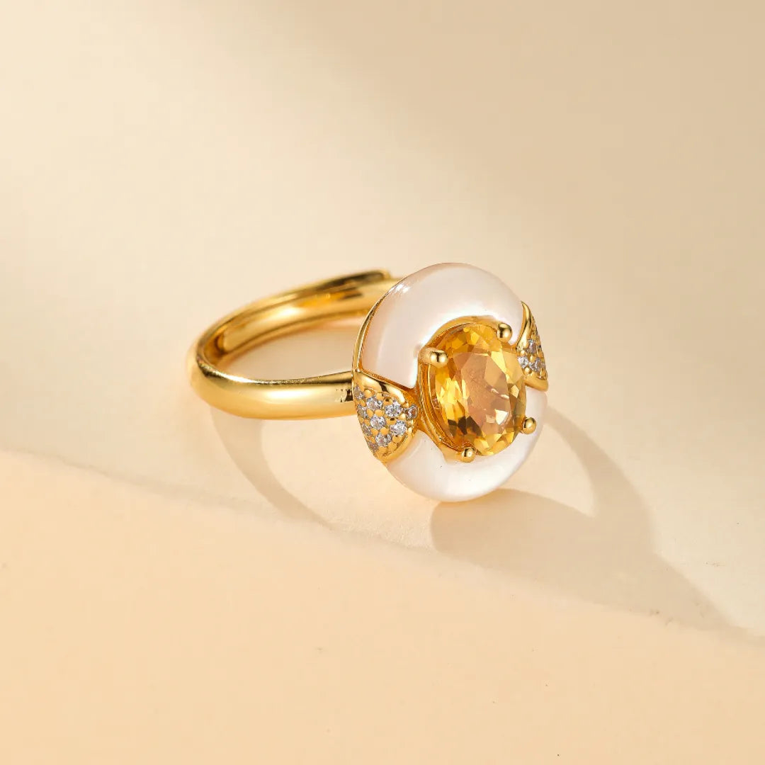 Citrine and Mother-of-Pearl Ring "Eternal Elegance" Gold-Plated Silver