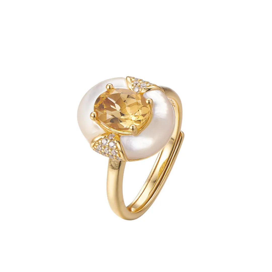 Citrine and Mother-of-Pearl Ring "Eternal Elegance" Gold-Plated Silver