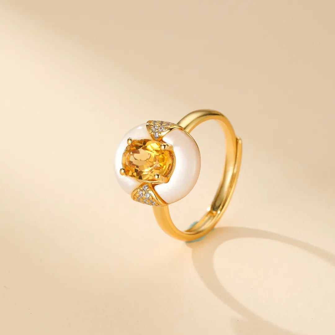 Citrine and Mother-of-Pearl Ring "Eternal Elegance" Gold-Plated Silver