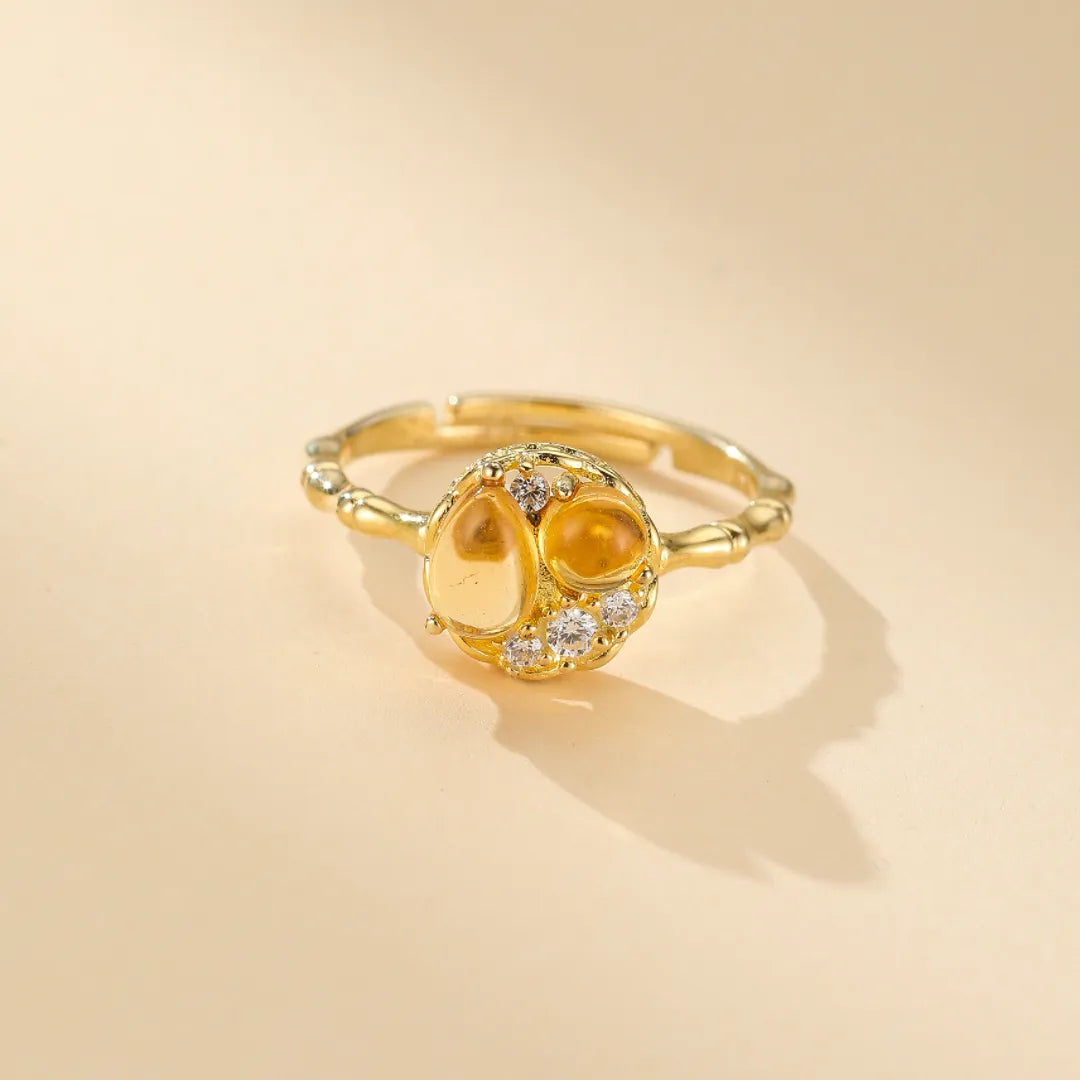 Citrine Ring "Sun Drops" Gold-Plated Silver