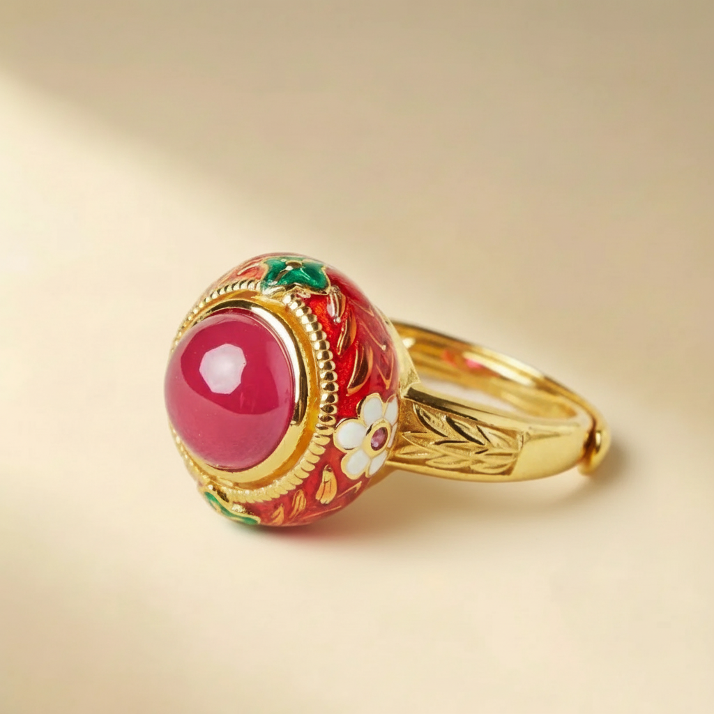 Bague Cornaline "Fleur de Passion" Argent Doré Or