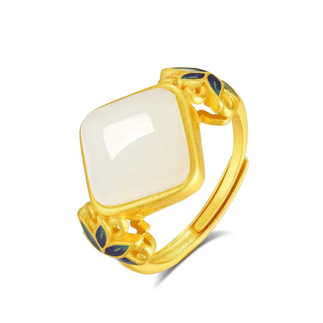 Bague Giada Bianca "Lotus Celeste" Argento Dorato Oro