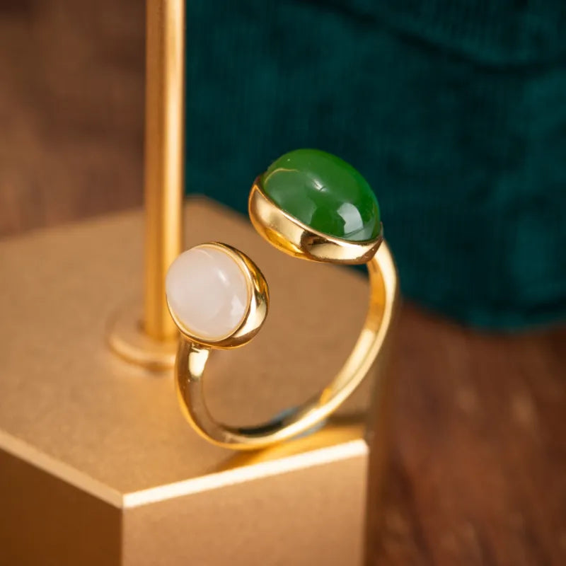 Jade Ring "Mystical Fusion" Gold-Plated Silver