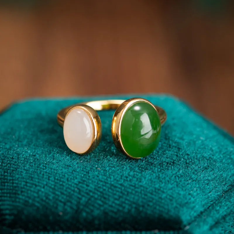 Jade Ring "Mystical Fusion" Gold-Plated Silver