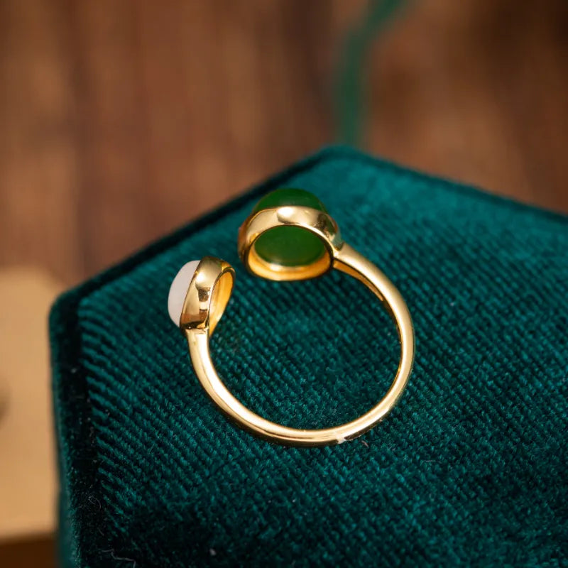 Jade Ring "Mystical Fusion" Gold-Plated Silver