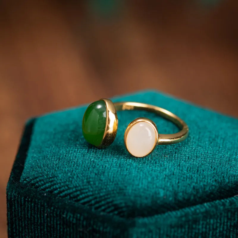 Jade Ring "Mystical Fusion" Gold-Plated Silver