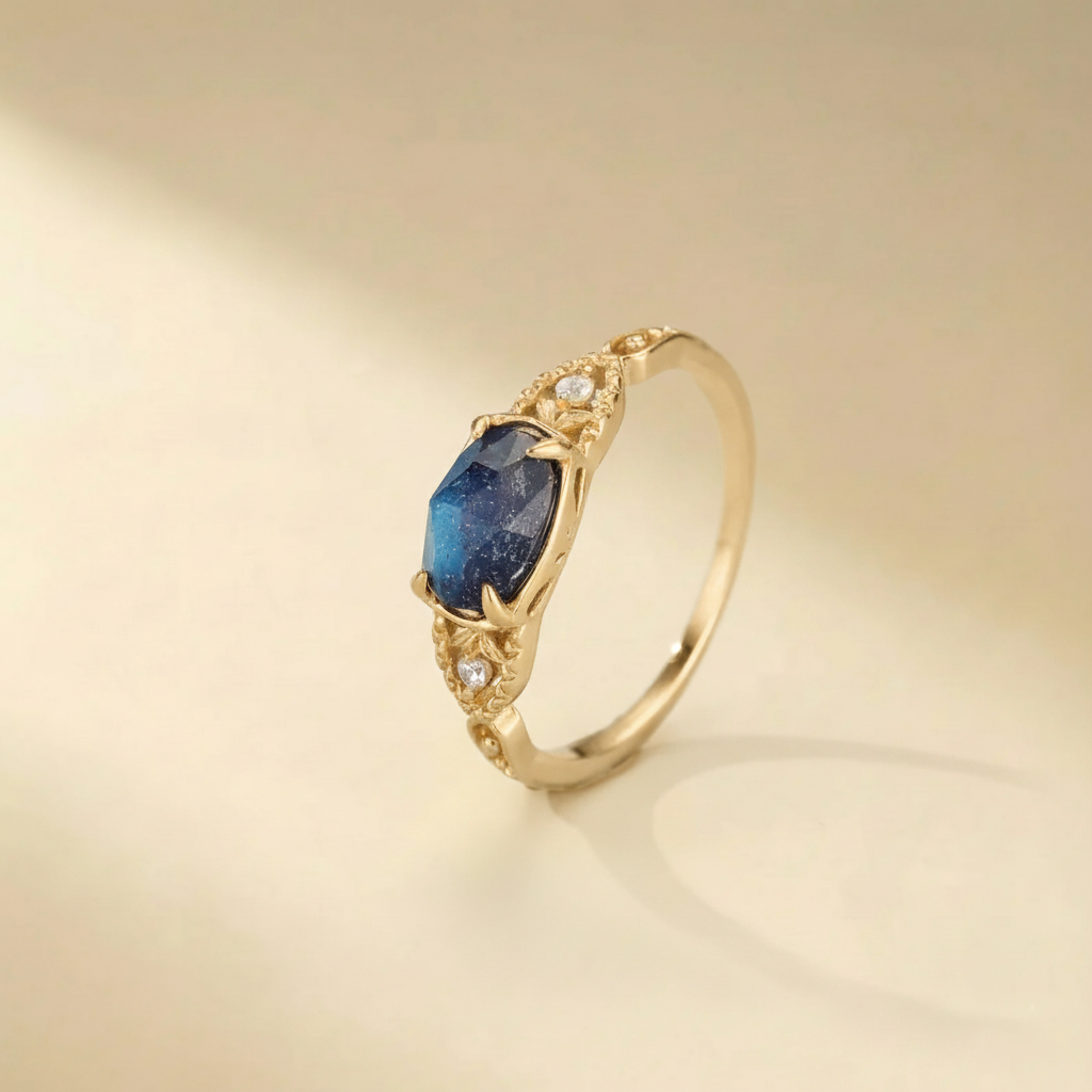 Bague Labradorite et Lapis Lazuli "Rêve Astral" Argent Doré Or