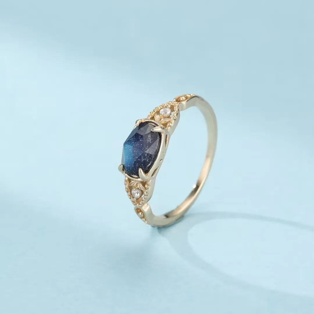 Bague Labradorite et Lapis Lazuli "Rêve Astral" Argent Doré Or