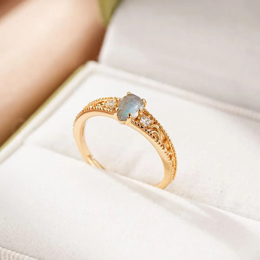 Labradorit Ring "Imperiales Licht" Goldplattiertes Silber 10K