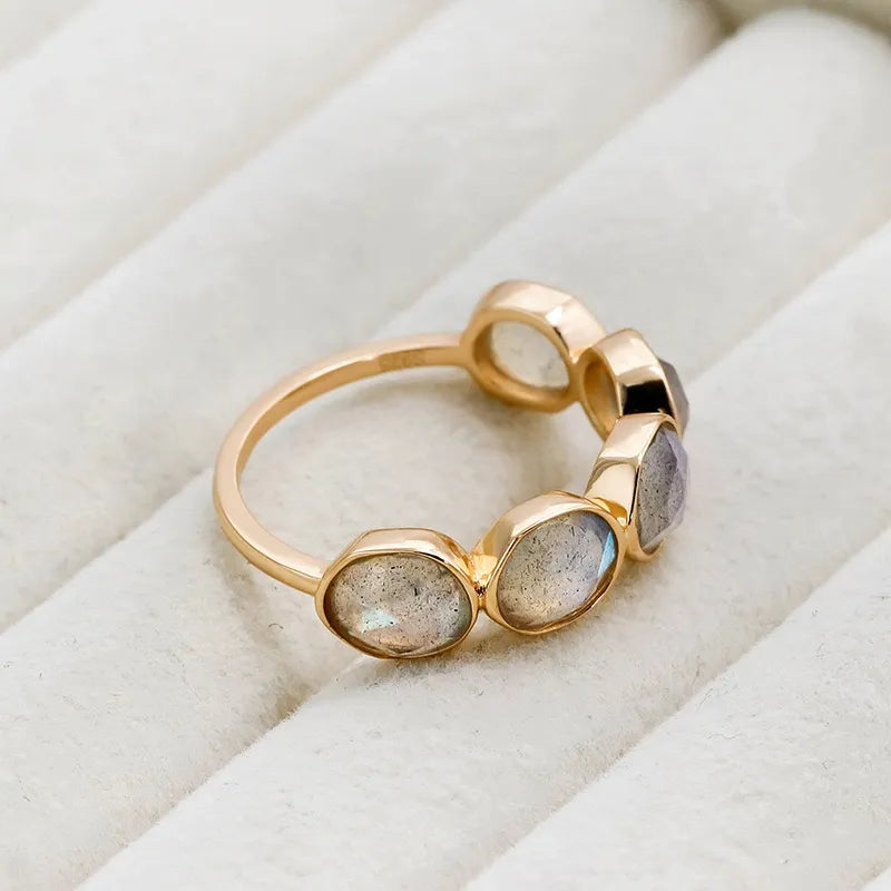 Labradorite Trio Ring – Golden Calm, Silver Plated Gold