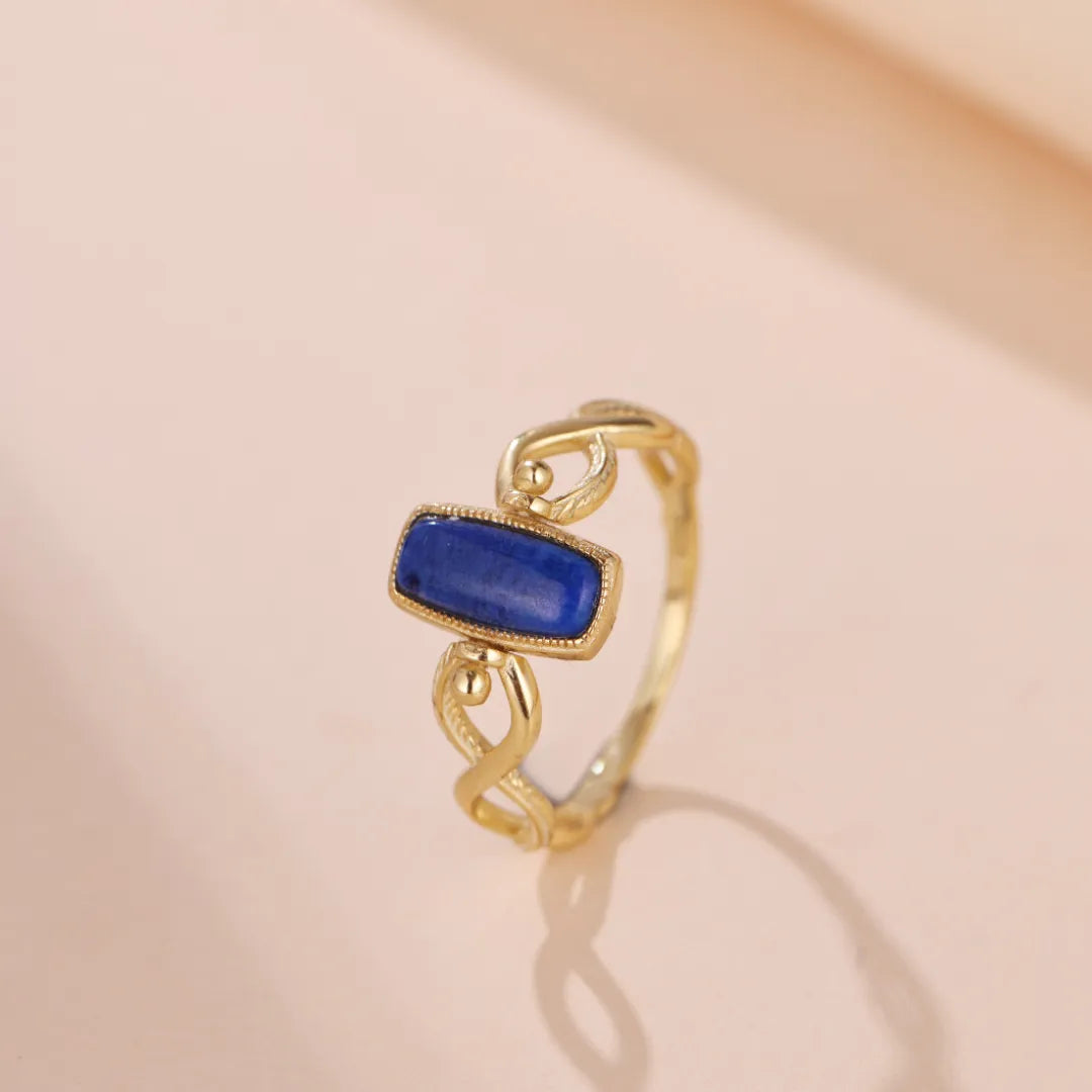 
Lapis Lazuli und Labradorit Ring "Goldener Horizont" Vergoldetes Silber