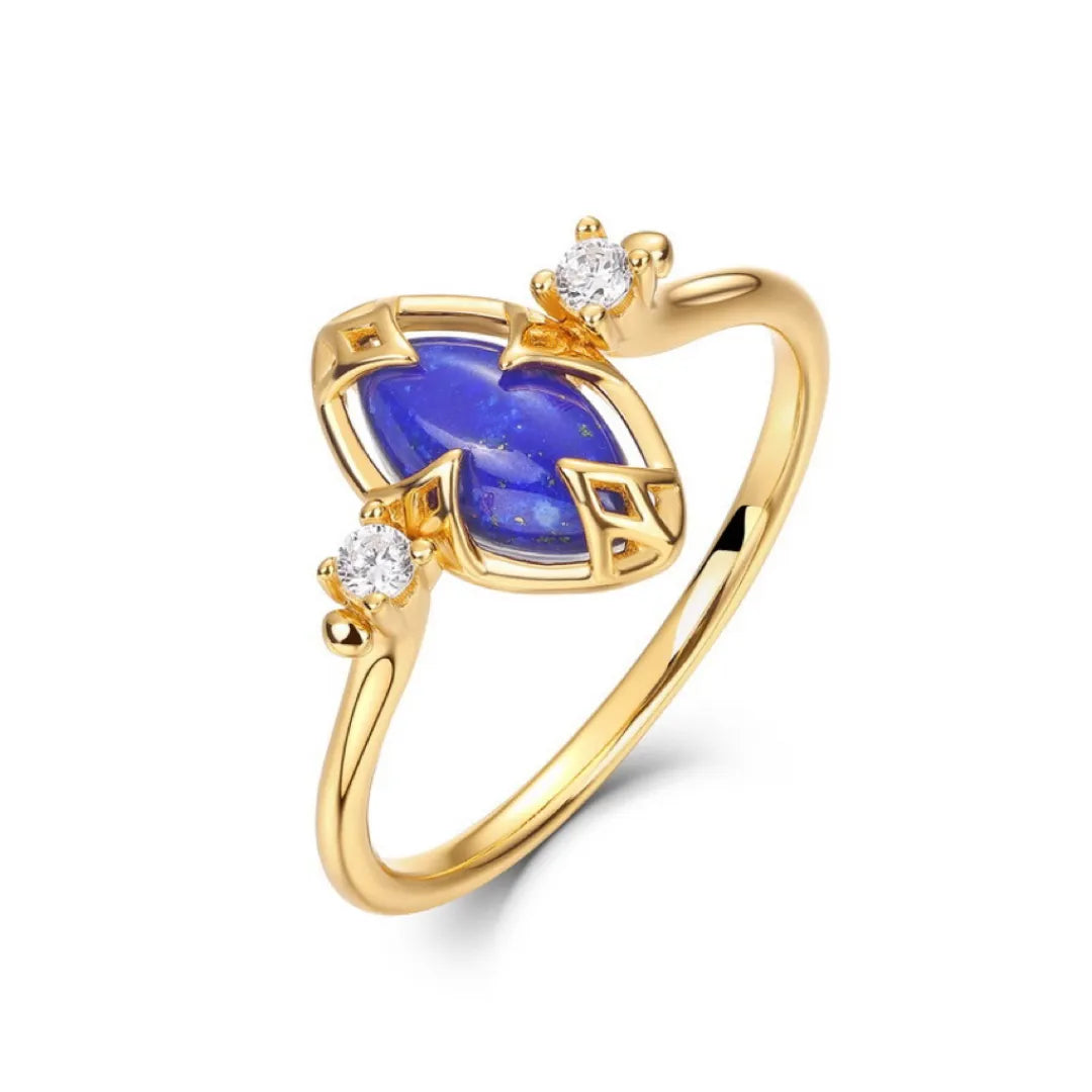 Lapis Lazuli and Clear Quartz Ring "Marine Serenity" Gold-Plated Silver