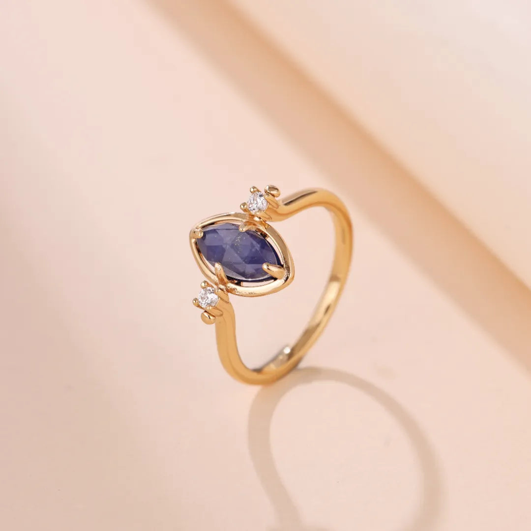 Lapis Lazuli and Clear Quartz Ring "Marine Serenity" Gold-Plated Silver