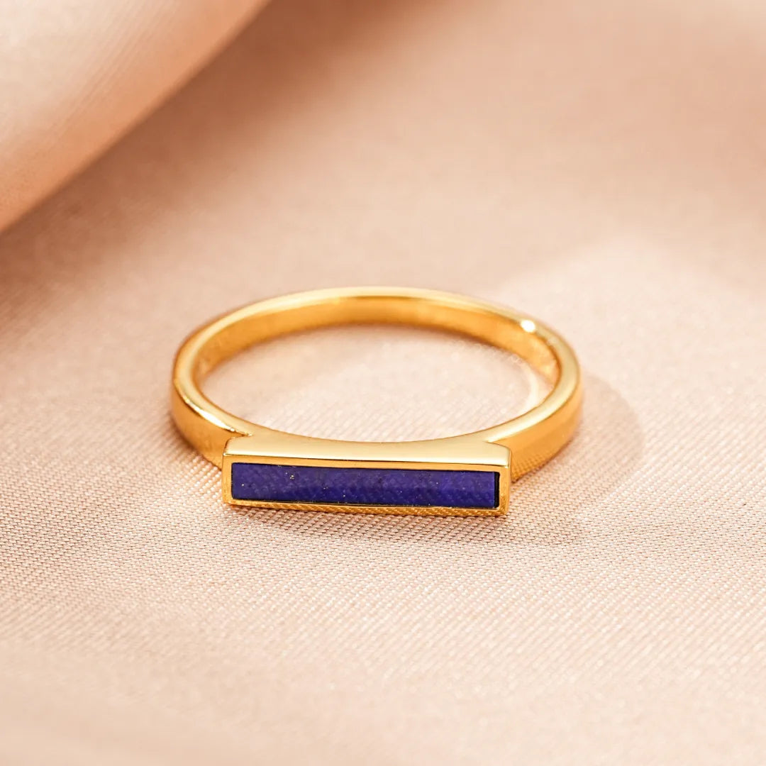 Lapis Lazuli Ring "Blue Line" Gold Plated Silver
