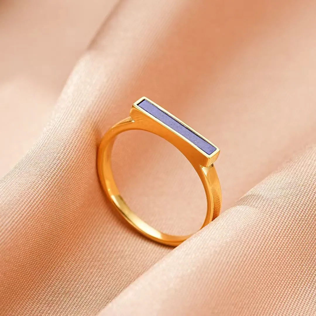 Lapis Lazuli Ring "Blue Line" Gold Plated Silver