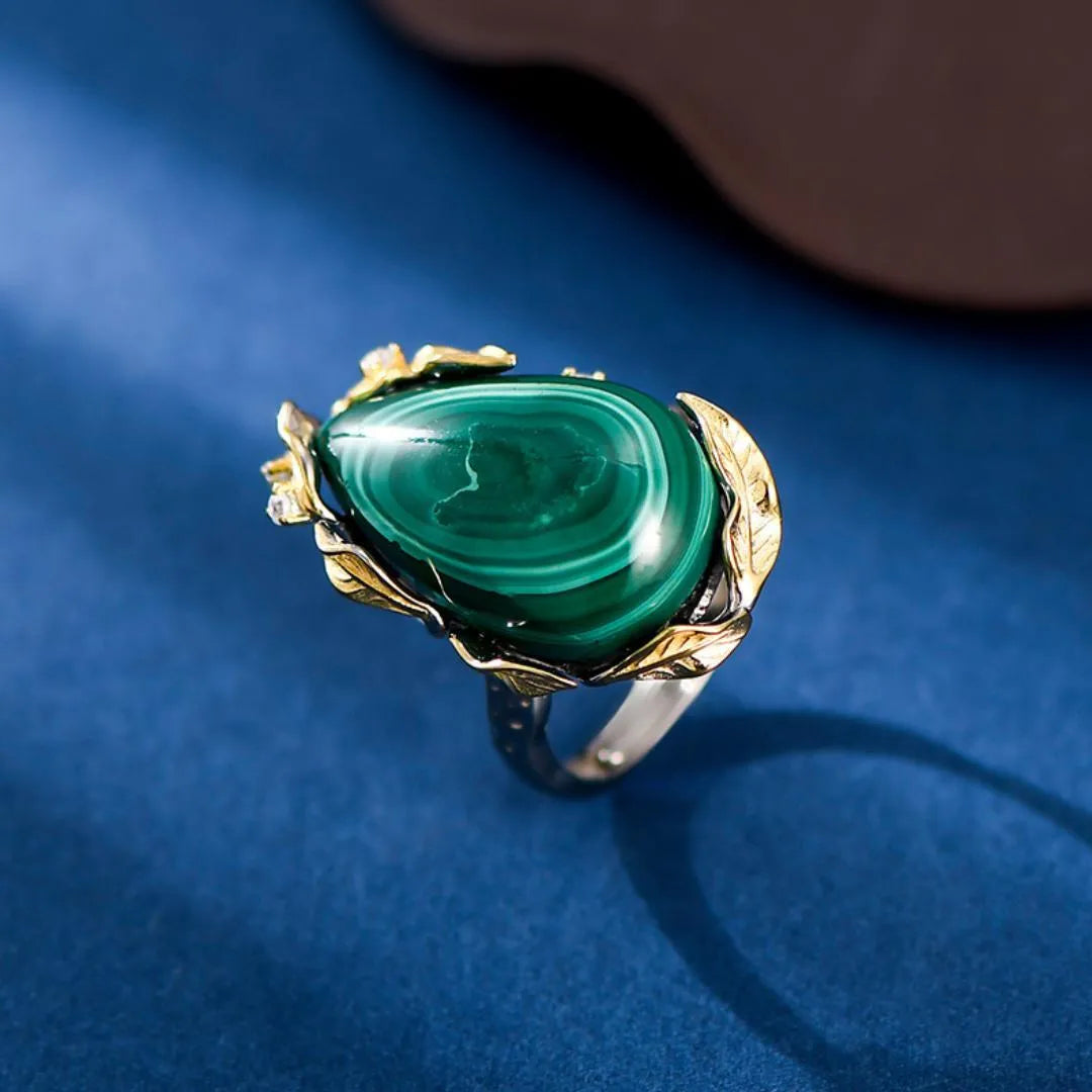 Malachite Ring "Abundance" Gold-Plated Silver