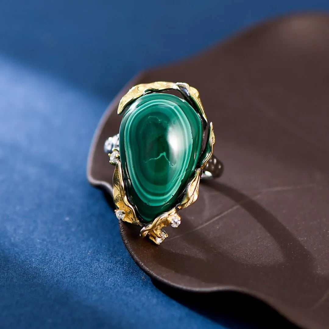 Malachite Ring "Abundance" Gold-Plated Silver