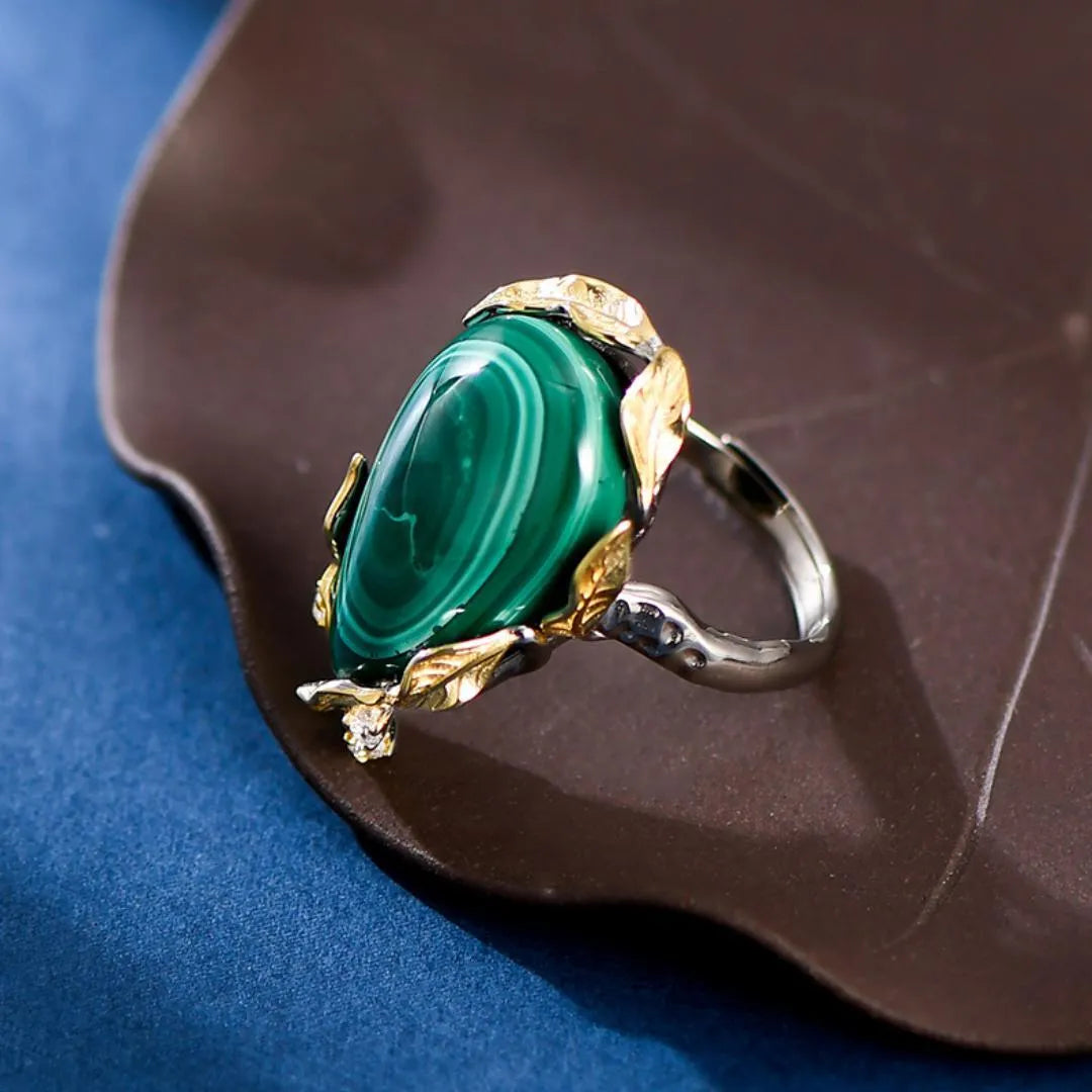 Malachite Ring "Abundance" Gold-Plated Silver