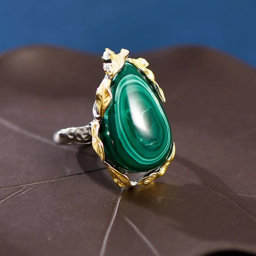 Malachite Ring "Abundance" Gold-Plated Silver