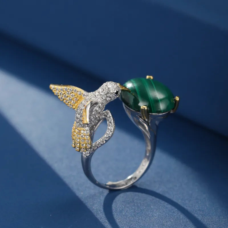 Malachite Ring ''Emerald Wings'' Silver