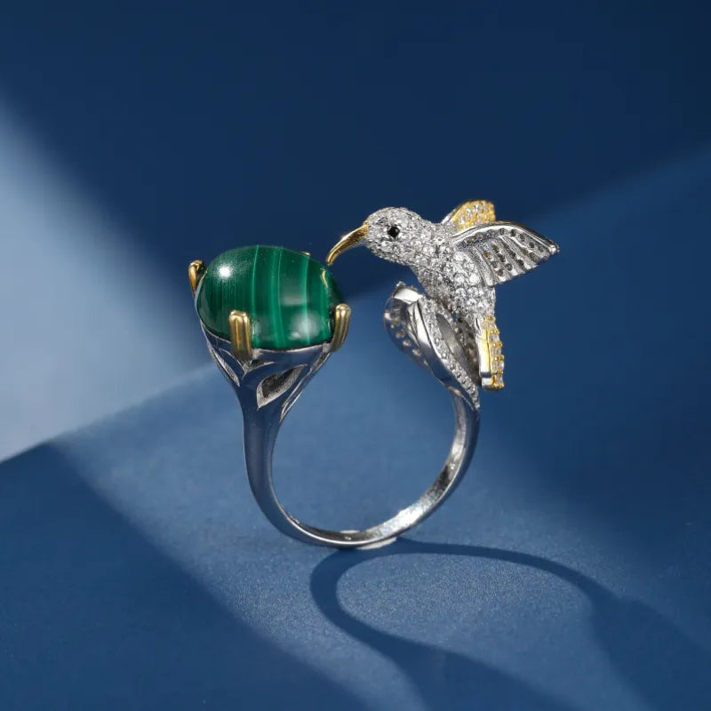 Malachite Ring ''Emerald Wings'' Silver