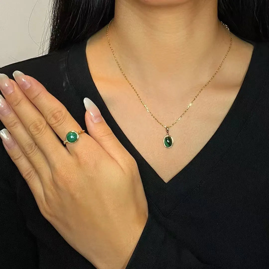 Bague Malachite "Aura Antique" Argent Doré Or