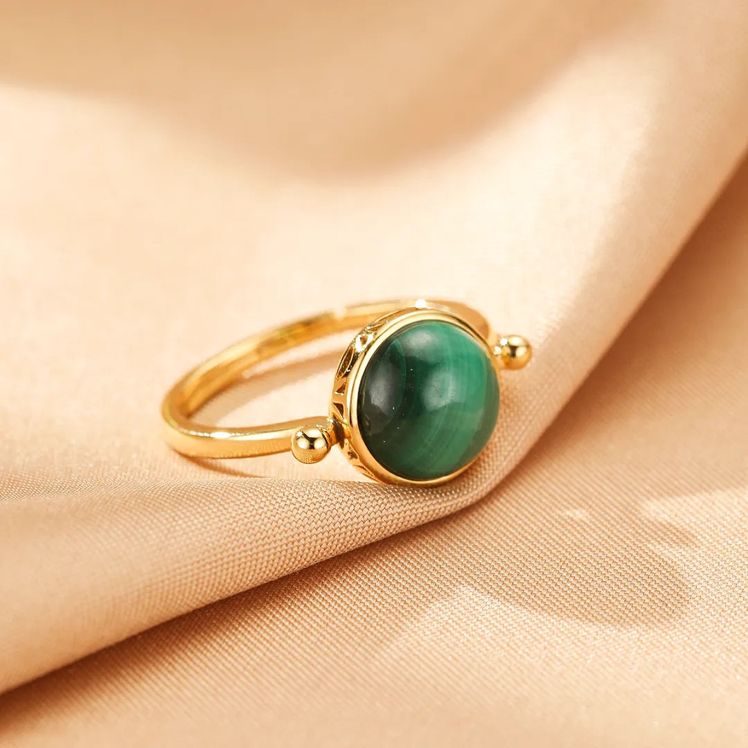 Anillo de Malaquita "Aura Antigua" Plata Dorada Oro