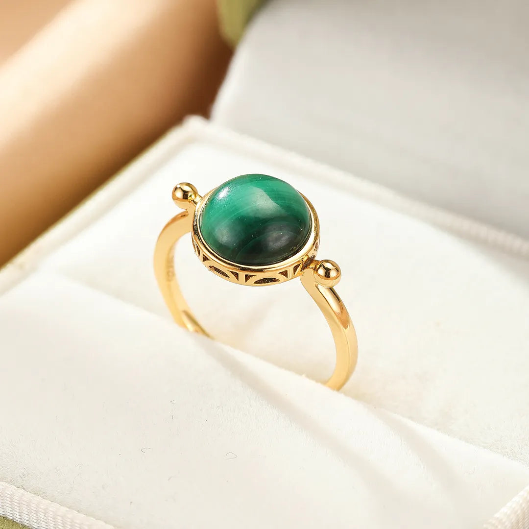 Anillo de Malaquita "Aura Antigua" Plata Dorada Oro