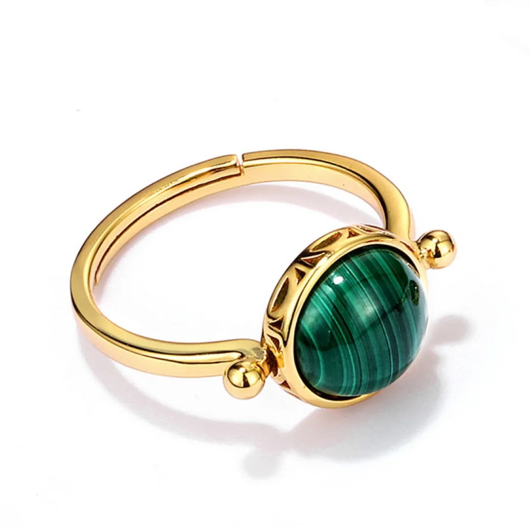 Anillo de Malaquita "Aura Antigua" Plata Dorada Oro