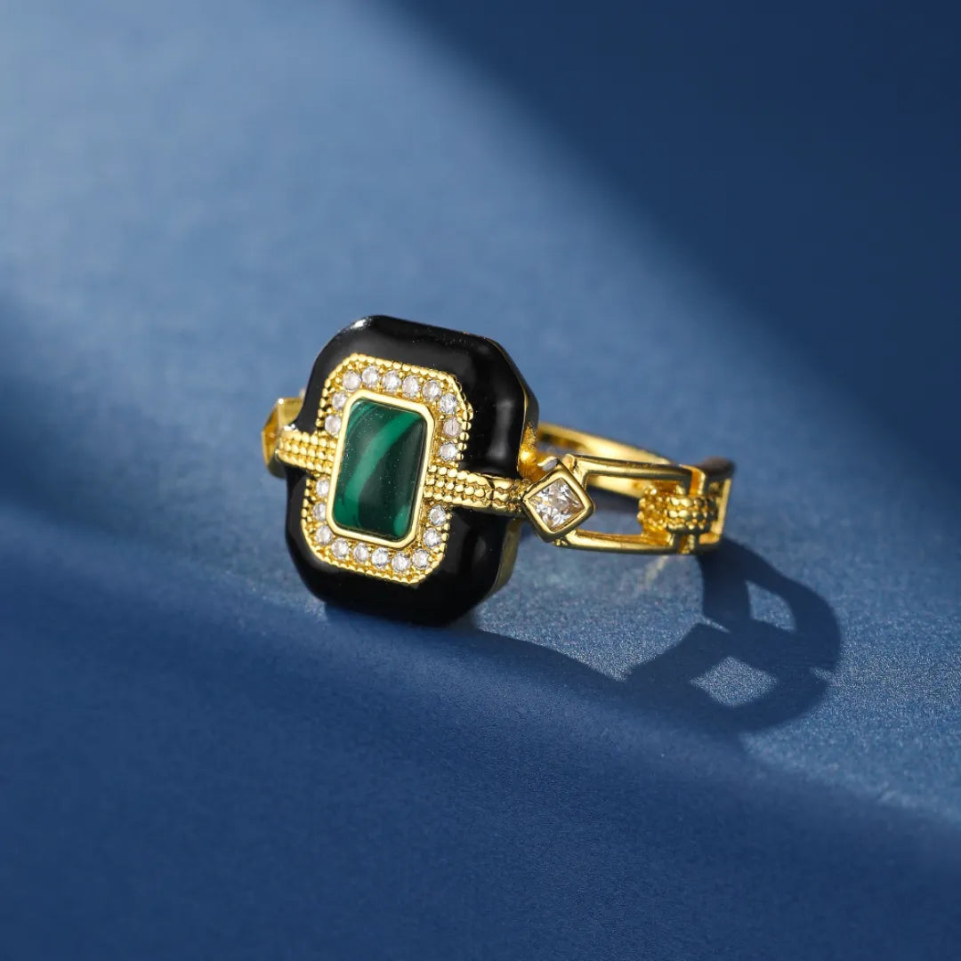 Bague Malachite "Aurore Nocturne" Dorato Oro