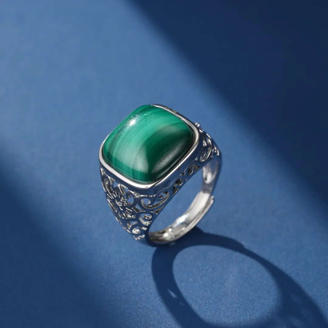 Bague Malachite "Charme Intemporel" Argento