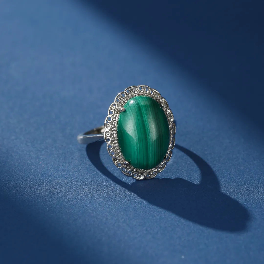 Bague Malachite "Charme Vintage" Argento