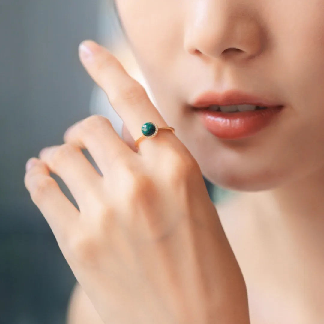 Bague Malachite "Halo Éclatant" Argent Doré Or