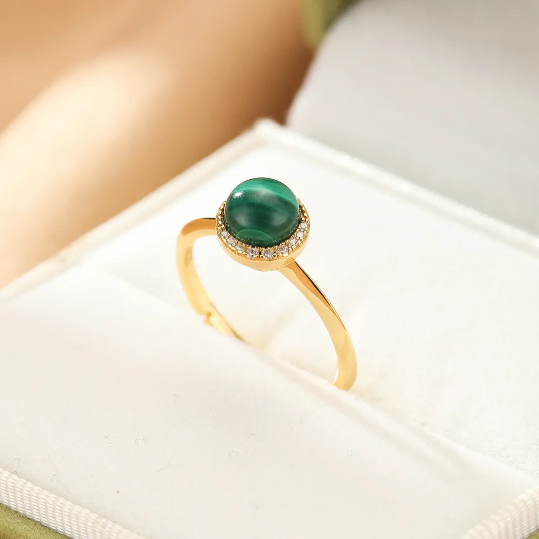 Malachite Ring "Radiant Halo" Gold Plated Silver