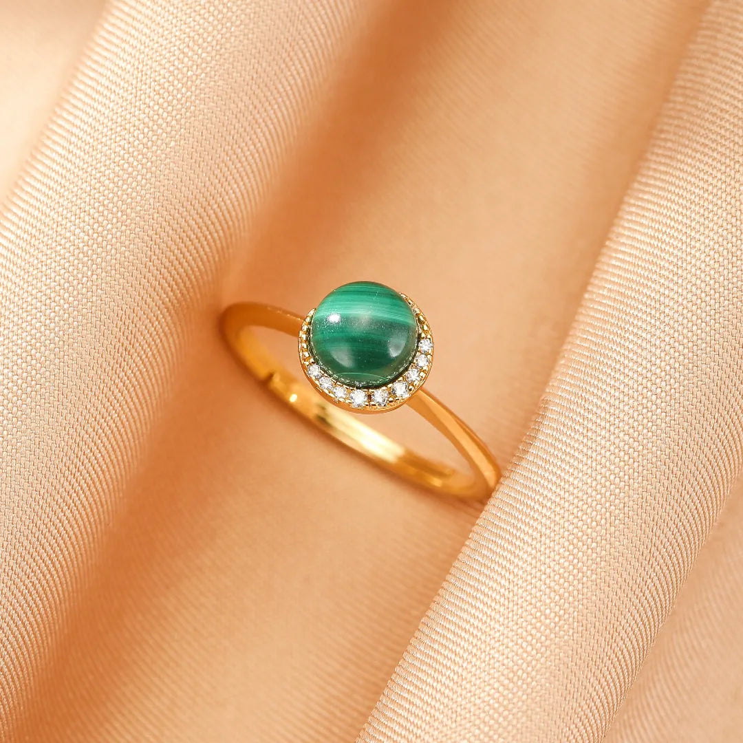 Bague Malachite "Halo Éclatant" Argent Doré Or